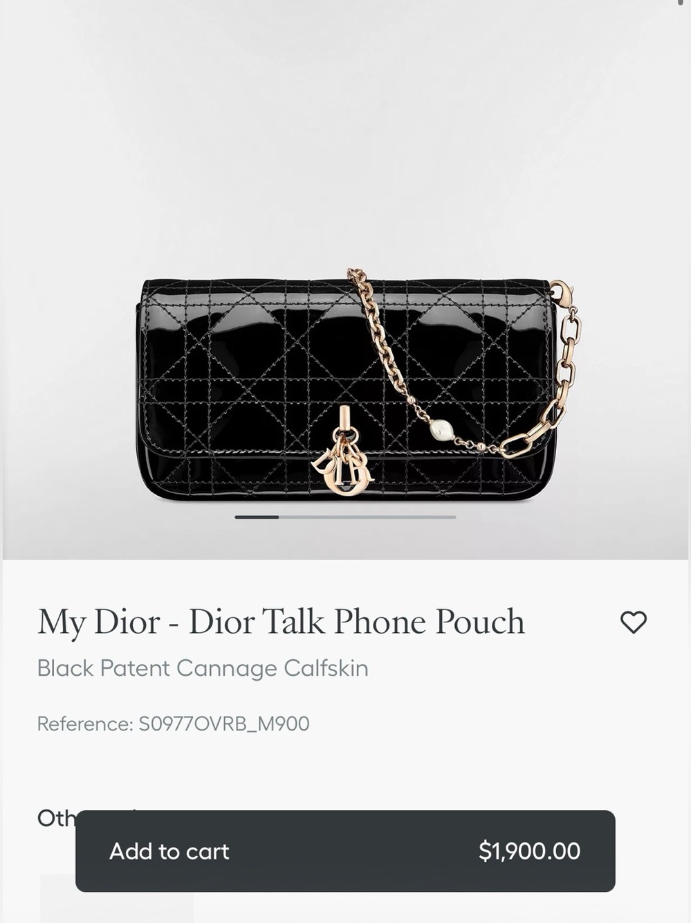 Dior My Dior Black Patent Cannage Phone Pouch with Gold Chain